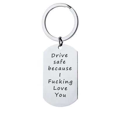 Couple Stainless Steel Letter Drive Safe Key Ring