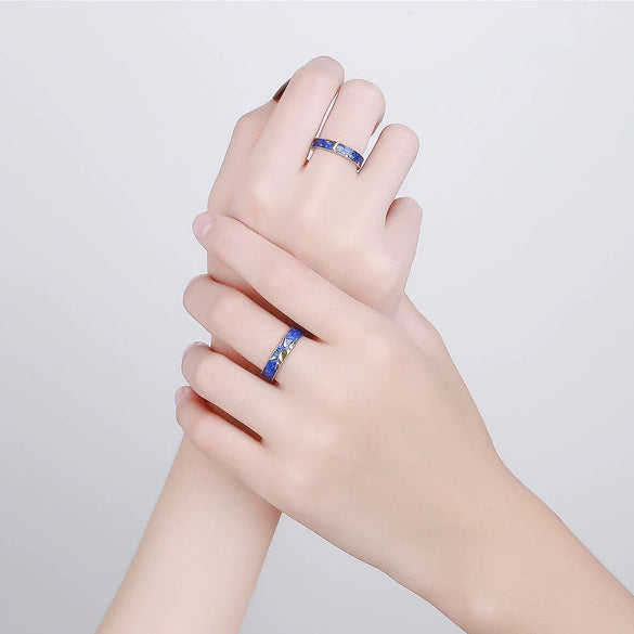 Couple Style Sterling Silver Geometric Ring With Electroplating