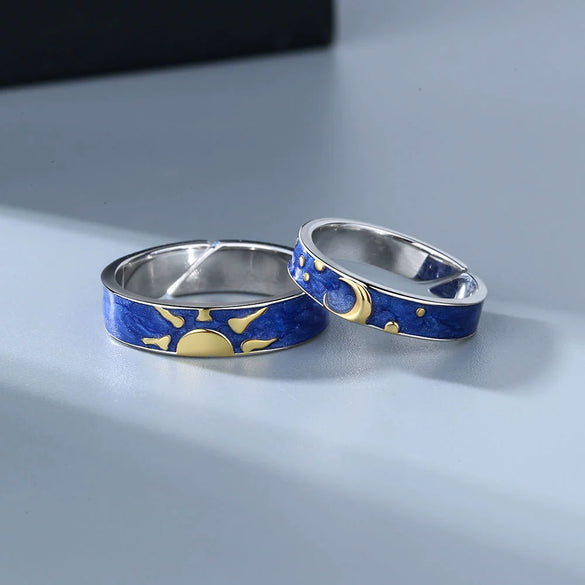 Couple Style Sterling Silver Geometric Ring With Electroplating