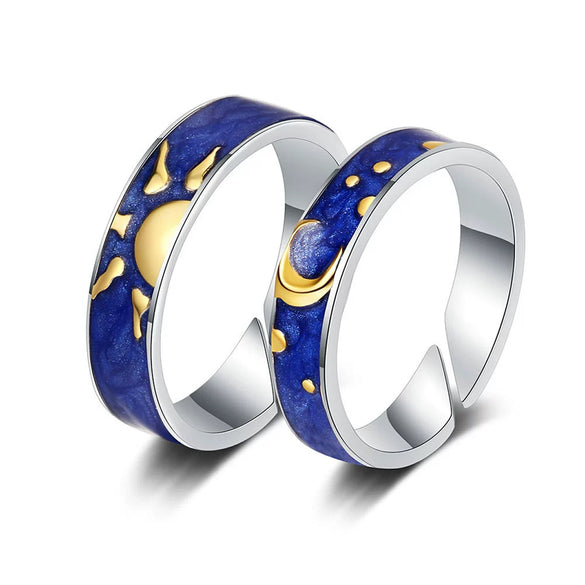 Couple Style Sterling Silver Geometric Ring With Electroplating