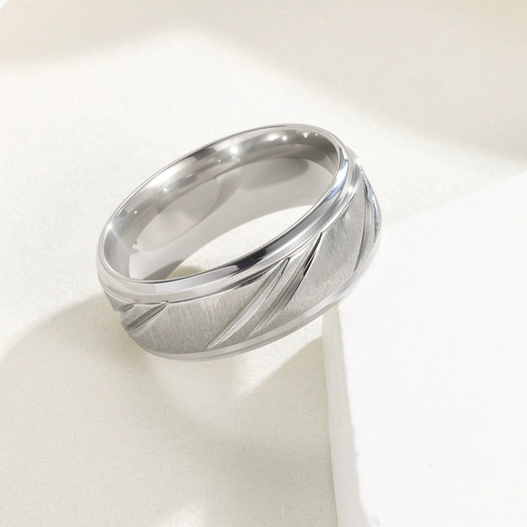 Couple Titanium Steel Ring Geometric Pattern Polish Style