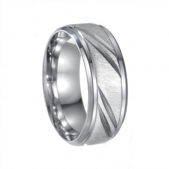 Couple Titanium Steel Ring Geometric Pattern Polish Style