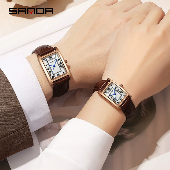 Couple Vintage Square Quartz Watches Waterproof Zinc Alloy Case Stainless Steel Buckle Mineral Tempered Glass Mirror