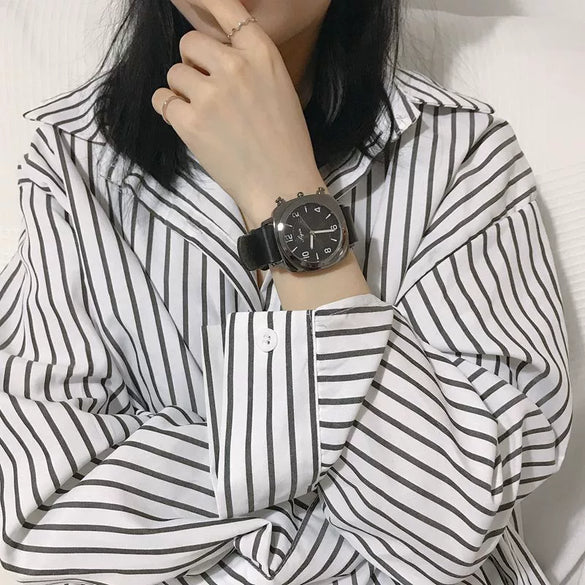 Couple Watch Alloy Case Imitation Leather Strap Square Dial Leisure Style