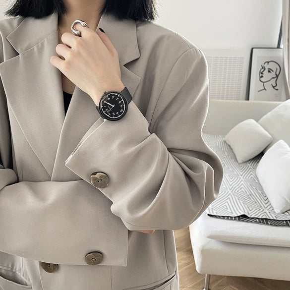 Couple Watch Alloy Case Ordinary Glass Mirror Black And White Graffiti Leisure Style