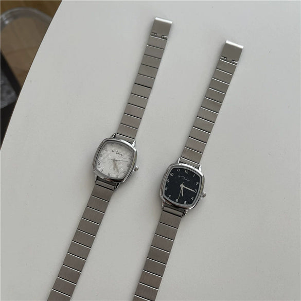 Couple Watch Vintage Square Dial Steel Belt Alloy Case Ordinary Glass Mirror Leisure Style