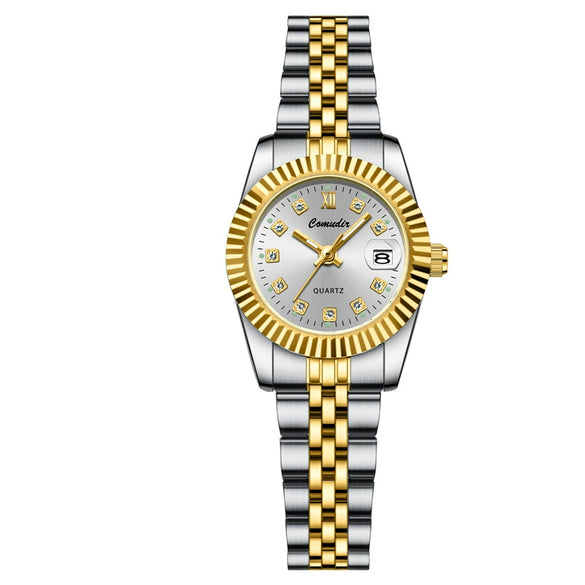 Couple Watches Alloy Stainless Steel Round Casual Quartz Business Style Waterproof Luminous Calendar