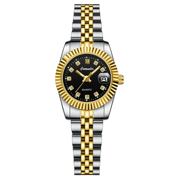 Couple Watches Alloy Stainless Steel Round Casual Quartz Business Style Waterproof Luminous Calendar