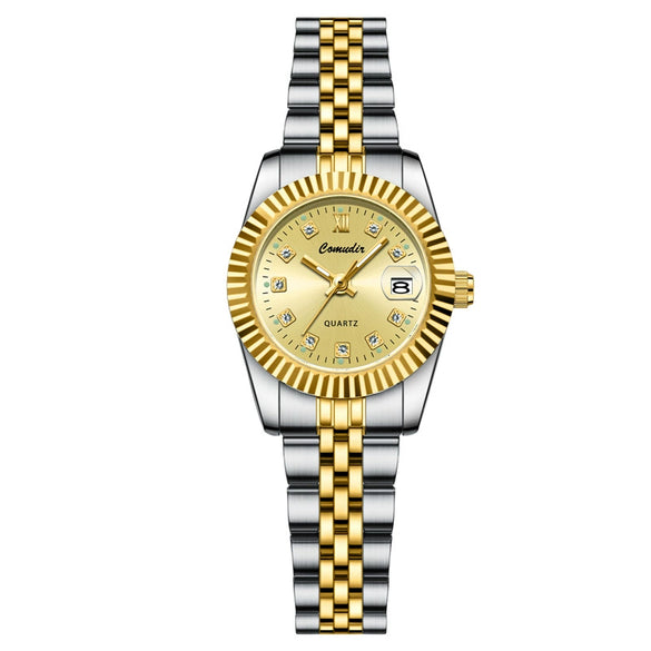 Couple Watches Alloy Stainless Steel Round Casual Quartz Business Style Waterproof Luminous Calendar