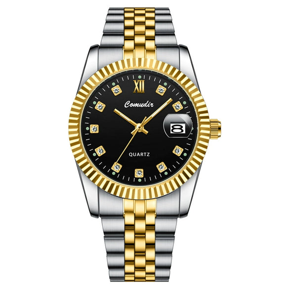 Couple Watches Alloy Stainless Steel Round Casual Quartz Business Style Waterproof Luminous Calendar