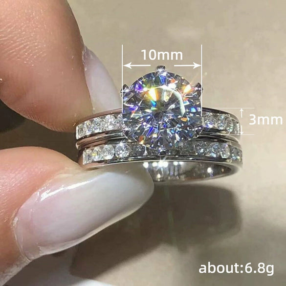 Couple Wedding Ring Set Copper Retro Geometric Inlaid Zircon Simulation Snowflake