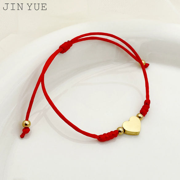 Couple Woven Red Rope Stainless Steel Heart Shape Love Bracelet Electroplated