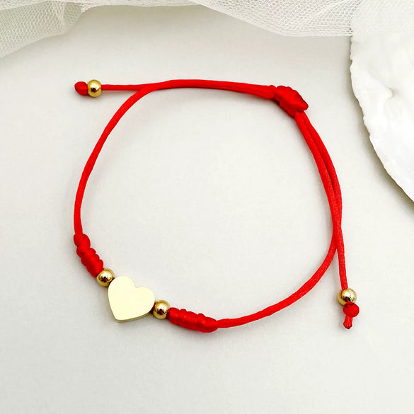 Couple Woven Red Rope Stainless Steel Heart Shape Love Bracelet Electroplated