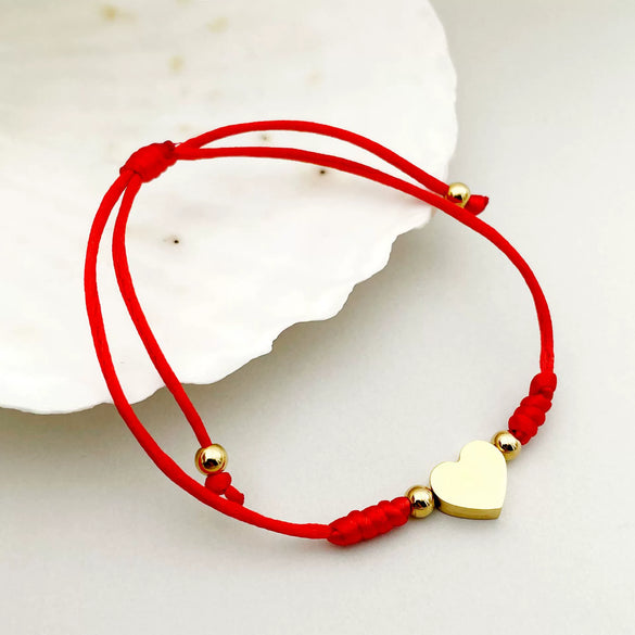 Couple Woven Red Rope Stainless Steel Heart Shape Love Bracelet Electroplated