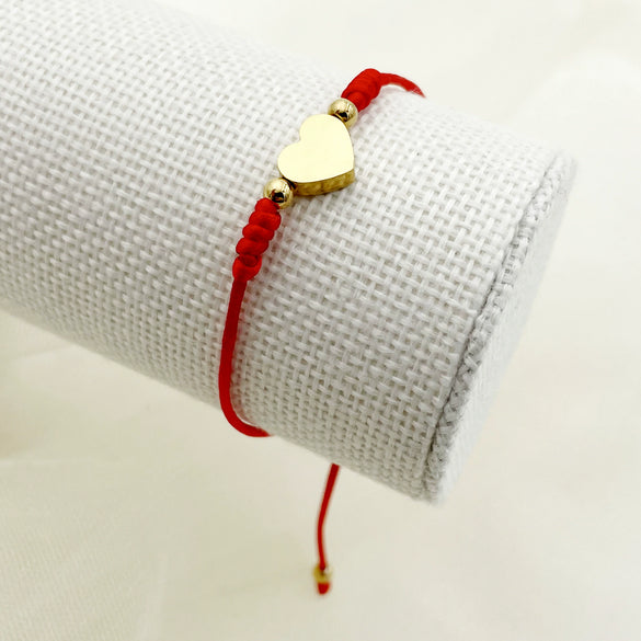 Couple Woven Red Rope Stainless Steel Heart Shape Love Bracelet Electroplated
