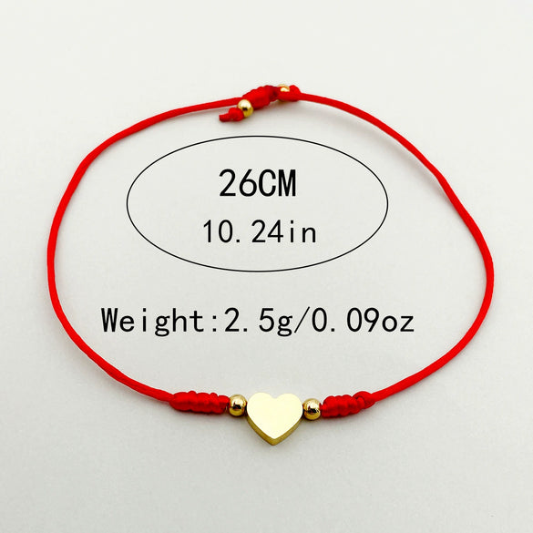 Couple Woven Red Rope Stainless Steel Heart Shape Love Bracelet Electroplated