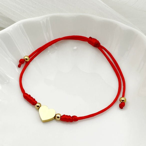 Couple Woven Red Rope Stainless Steel Heart Shape Love Bracelet Electroplated