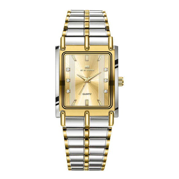 Couple's Business Style Alloy Case Stainless Steel Strap Rectangle Dial Watch With Printed Logo
