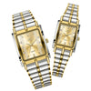Couple's Business Style Alloy Case Stainless Steel Strap Rectangle Dial Watch With Printed Logo