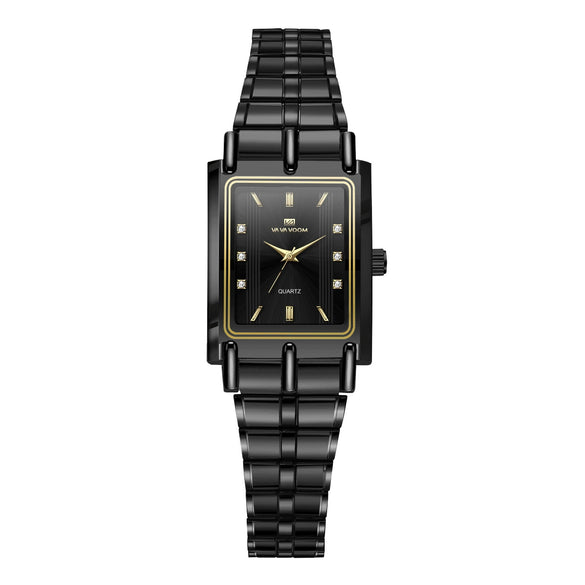 Couple's Business Style Alloy Case Stainless Steel Strap Rectangle Dial Watch With Printed Logo