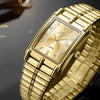 Couple's Business Style Alloy Case Stainless Steel Strap Rectangle Dial Watch With Printed Logo