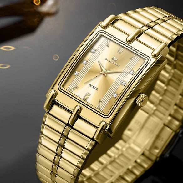 Couple's Business Style Alloy Case Stainless Steel Strap Rectangle Dial Watch With Printed Logo