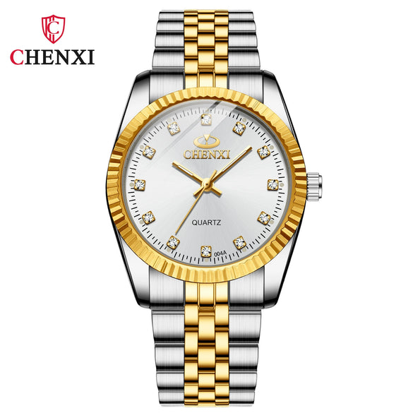 Couple's Business Style Quartz Watch With Rhinestones Alloy Case Stainless Steel Band And Round Dial