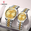 Couple's Business Style Quartz Watch With Rhinestones Alloy Case Stainless Steel Band And Round Dial