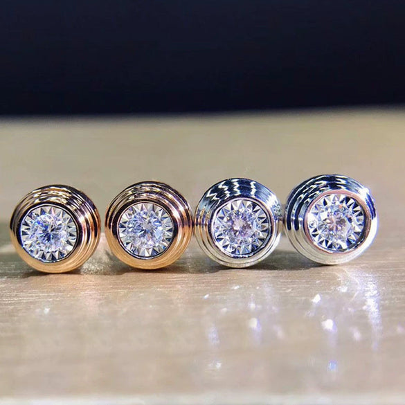 Couple's Copper Electroplated Geometric Pattern Inlaid Zircon Earrings