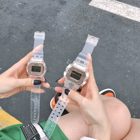 Couple's Electronic Watch Plastic Case Silicone Strap Square Dial Simple Fashionable