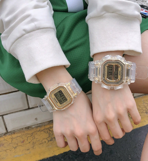 Couple's Electronic Watch Plastic Case Silicone Strap Square Dial Simple Fashionable
