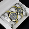 Couple's Fashion Alloy And Stainless Steel Round Dial Wristwatch Set With Gift Box