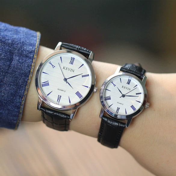 Couple's Genuine Leather And Alloy Watch Round Dial Pin Buckle Style
