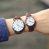Couple's Genuine Leather And Alloy Watch Round Dial Pin Buckle Style