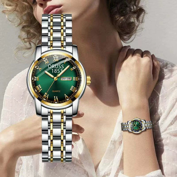 Couple's Leisure Quartz Watch With Alloy Case And Stainless Steel Strap