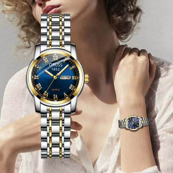 Couple's Leisure Quartz Watch With Alloy Case And Stainless Steel Strap