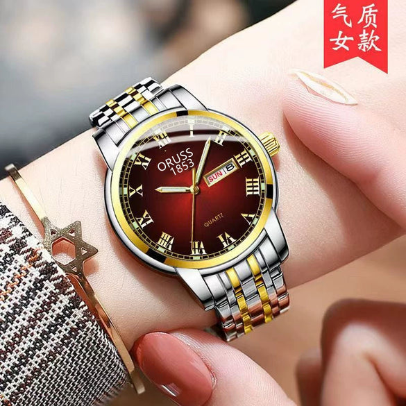 Couple's Leisure Quartz Watch With Alloy Case And Stainless Steel Strap