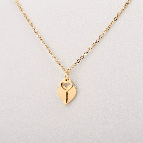 Couples Love Concentric Lock And Key Necklace Titanium Steel Heart Pattern Electroplating