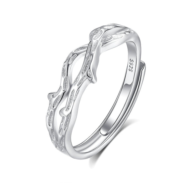 Couple's Niche Fashion Simple Opening Ring 225 Silver With Tree Vine And Flower Pattern Electroplated