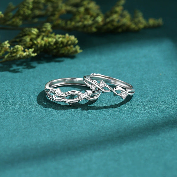 Couple's Niche Fashion Simple Opening Ring 225 Silver With Tree Vine And Flower Pattern Electroplated