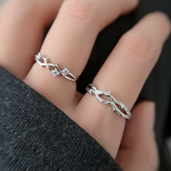 Couple's Niche Fashion Simple Opening Ring 225 Silver With Tree Vine And Flower Pattern Electroplated