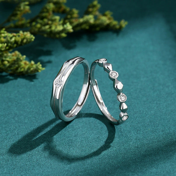 Couple's Ring S925 Silver Niche Light Luxury Fashion Zircon Diamond Geometric Electroplated