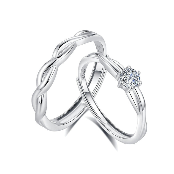 Couple's Ring 925 Silver Twin Knot Geometric Style Diamond Design
