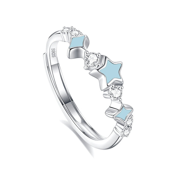 Couple's Ring 925 Sterling Silver Star Pattern Electroplated Jewelry