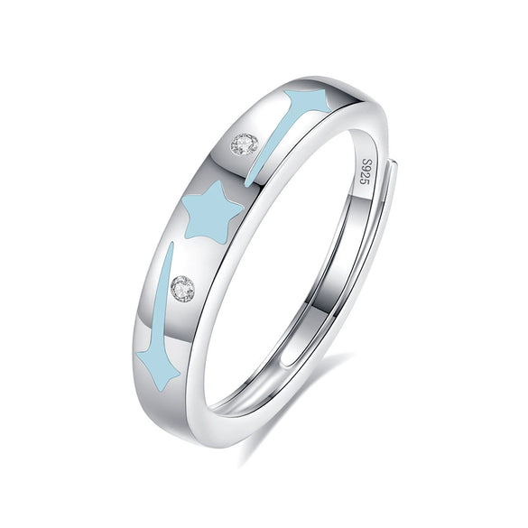 Couple's Ring 925 Sterling Silver Star Pattern Electroplated Jewelry