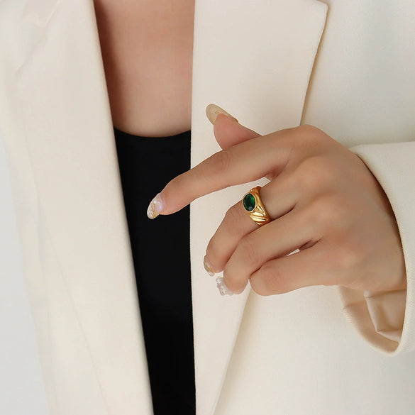 Couple's Ring 316L Stainless Steel Gold Plated Geometric Style For Women