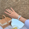 Couple's Square Alloy Case Ordinary Glass Mirror Casual Quartz Belt Pointer Watch