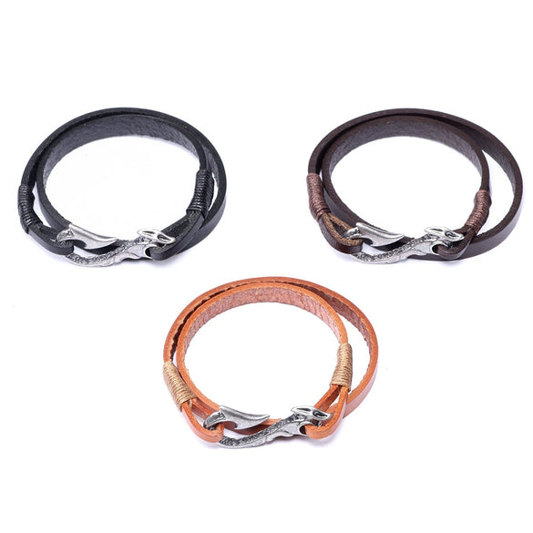 Cowhide Bracelet Handcut Woven Leather Rope Bracelet Metal Hook Alloy Electroplated Ancient Silver Leather Bracelet