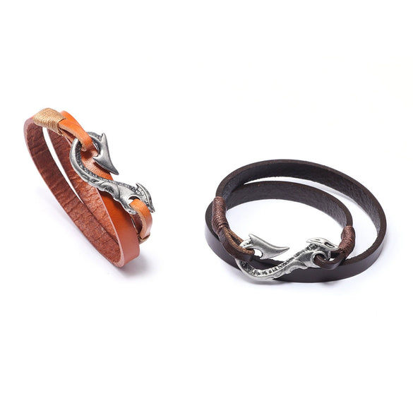 Cowhide Bracelet Handcut Woven Leather Rope Bracelet Metal Hook Alloy Electroplated Ancient Silver Leather Bracelet