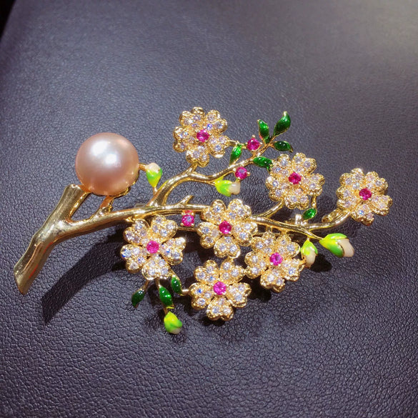 Craft Natural Freshwater Pearl Plum Blossom Corsage Pin Copper Brooch For Women Fashion